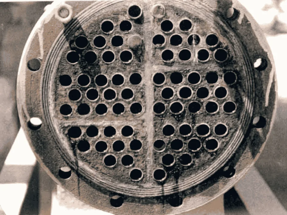 Heat exchanger after QEQI® — scale cleared, tubes open and flowing