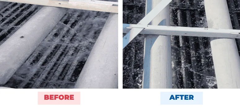 Data centre cooling system before and after QEQI® — scale controlled with chemical-free treatment, Amsterdam