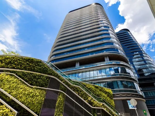 High-rise tower above the cooling plant at a Hong Kong mall
