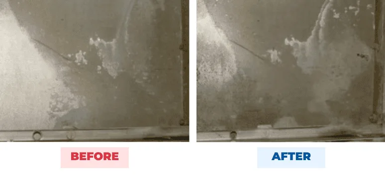 Commercial dishwasher internals before and after QEQI® — visible limescale reduced, hotel in Waikiki, Honolulu