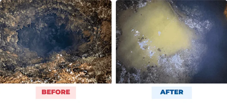 Seawater intake line before and after QEQI® — clean after 223 days with no cleaning or chemicals, Chile desalination plant