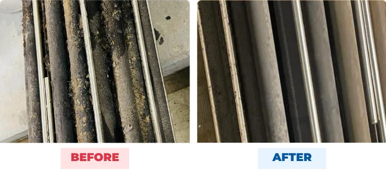 Hotel calorifier heating elements before and after QEQI® — scale-covered, then clean, at a Forbes Five-Star casino hotel in Cotai, Macau