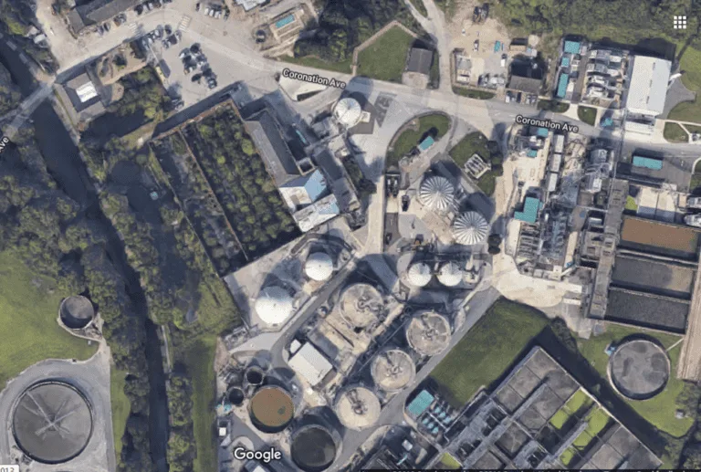 Aerial view of the dewatering centrifuge site at Esholt WWTP, Yorkshire