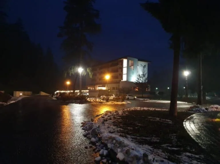 Grand Hotel Terme di Comano at night in Trentino, Italy, QEQI® hotel Legionella control case study